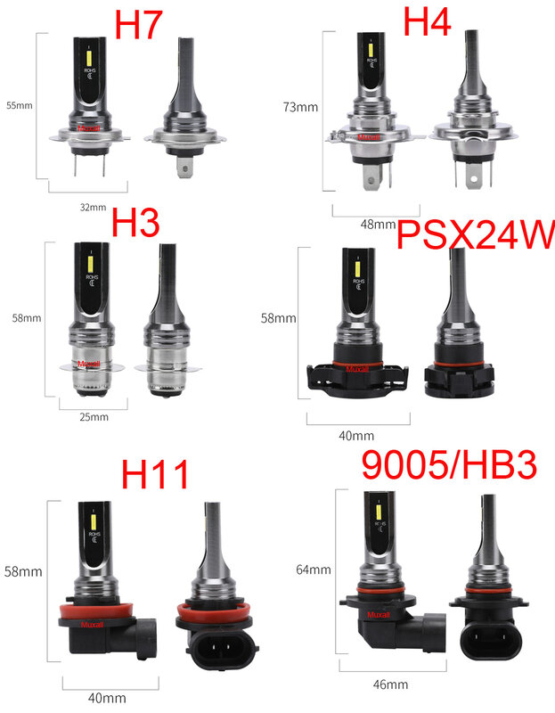 Ampoules de phares de voiture LED Turbo H4 H7 H11 H1, 3000K 6000K 12000K 9005 HB3 9006 HB4 H8, phares de conduite Automobile, 2 pièces