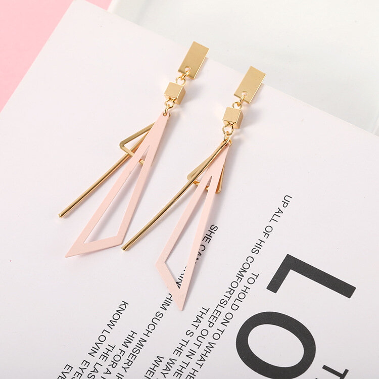 Brincos triangular geométricos para mulheres, brincos pendurados com borla, estilo coreano, longo, declaração, moda feminina, 2020
