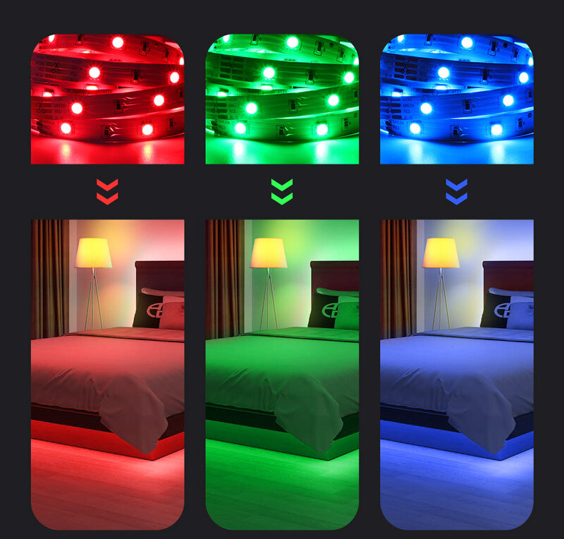 RGB LED 스트립 라이트 5050 리본 LED 테이프, IR 44Key 컨트롤러, 가정용 크리스마스 조명, 5M, 10M, 15M, 20M