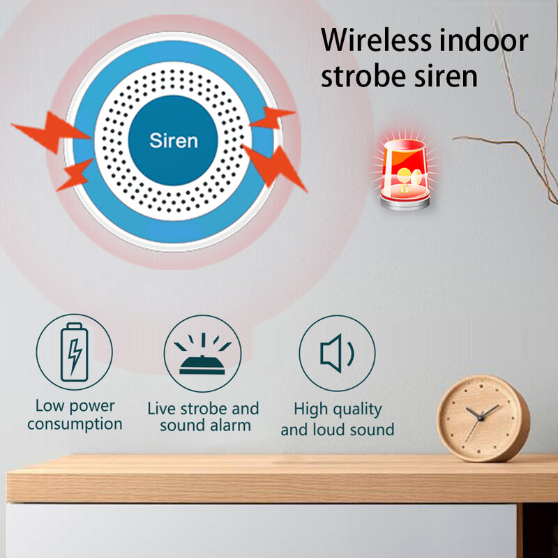 YAOSHENG – sirène intérieure sans fil 433mhz, son et lumière, peut fonctionner comme un hôte d'alarme autonome, sirène de Police, système d'alarme domestique Gsm