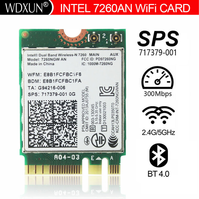 بطاقة Intel لاسلكي متعدد الموجات-N 7260NGWAN 7260NGW 7260AN SPS 717379-001 300Mbps BT 4.0 NGFF M.2 wifi لاسلكية لكتاب النخبة