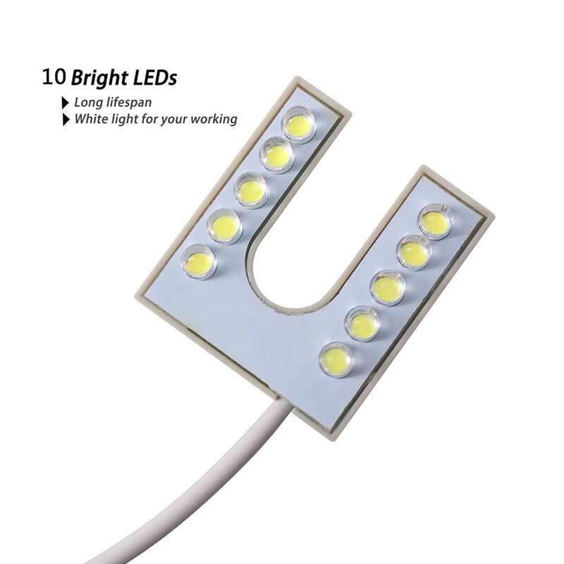 Lámpara LED Flexible para máquina de coser, iluminación Industrial, enchufe europeo y estadounidense, luz de trabajo para el hogar, prensas de taladro, bancos de trabajo, 10 Uds.