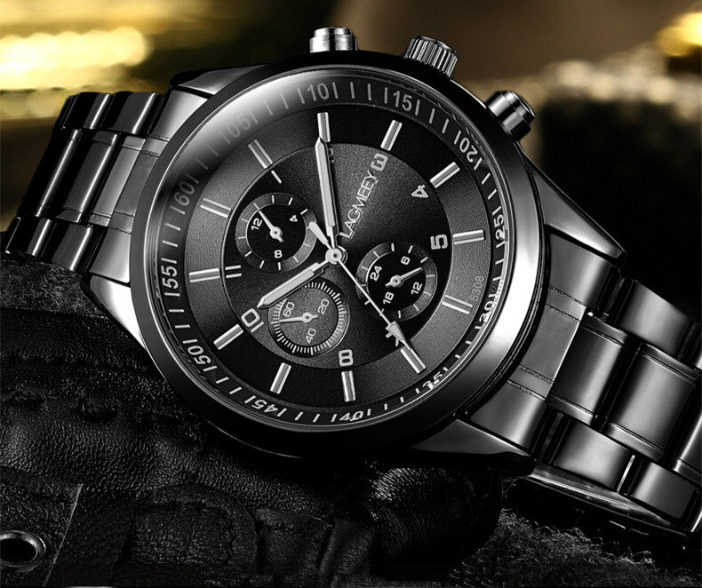 Мужские черные часы, роскошные полностью стальные часы, мужские часы, мужские спортивные бизнес часы Erkek Kol Saati, наручные часы с хронографом