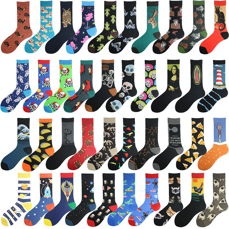 Носки унисекс Happy Colorful смешные мужские носки, для скейтборда, акулы, динозавра, подвеска в виде космонавта и планеты, дивертидос, хип-хоп, соккен, Харадзюку