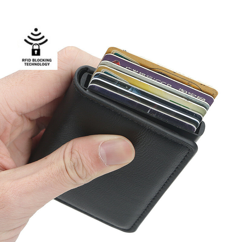 2024 neue rfid Leder Brieftasche dünne Karten halter Brieftasche Geldbörse Geldbörse schwarz kleine Mini personal isierte Brieftasche