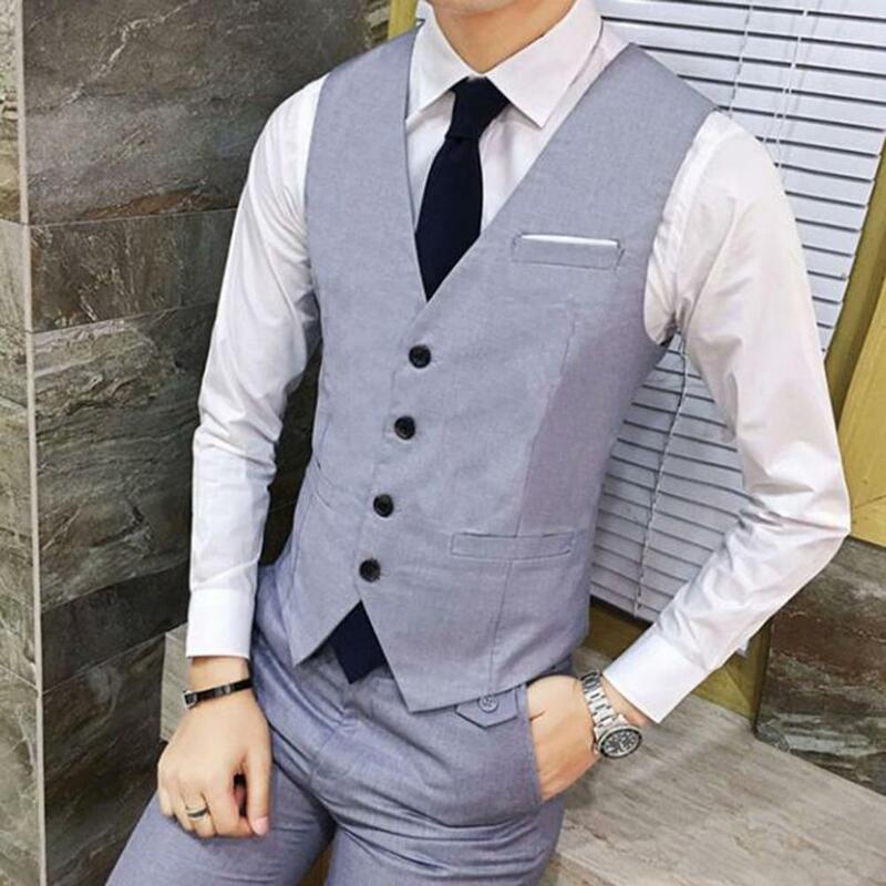 Fato de colete de poliéster de peito único masculino, casaco formal de negócios, blazer casual, slim fit, inteligente, na moda