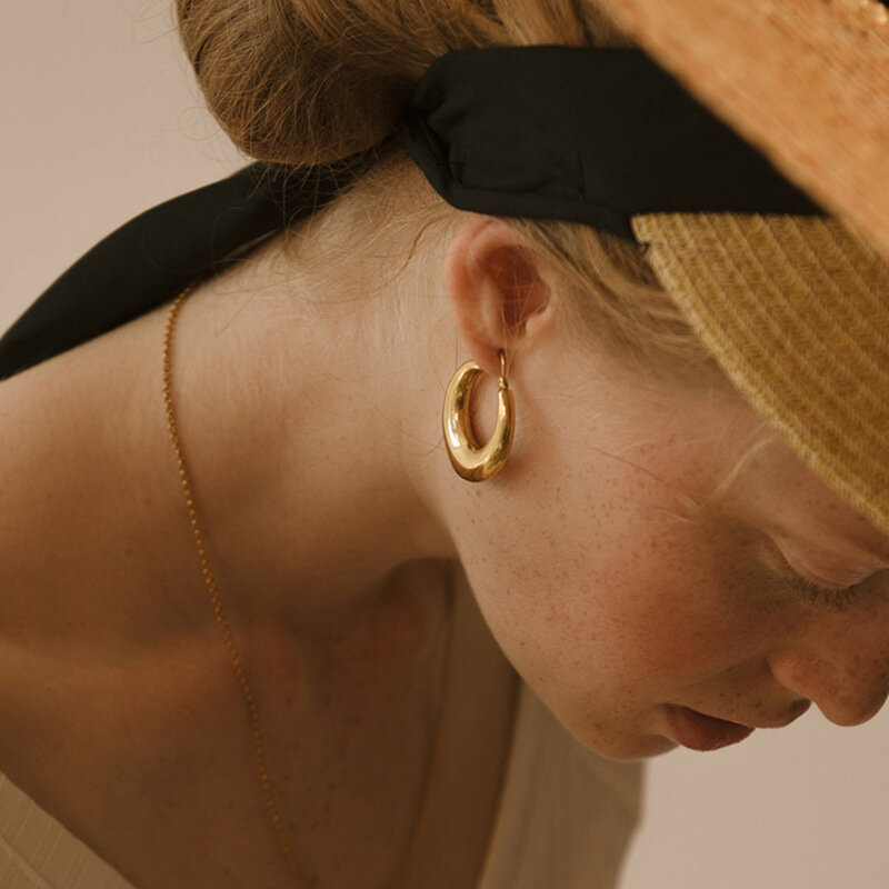 ANENJERY Silver Color Chunky Hoop Earrings for Women Men Punk Geometric Earrings Fine Jewelry Wholesale