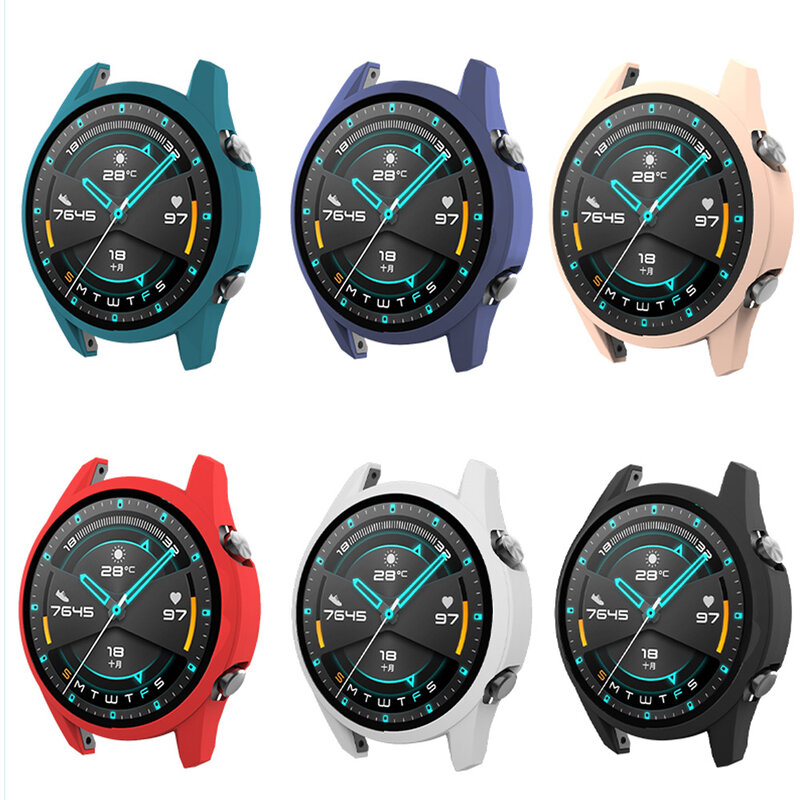 Glass+Case for Huawei Watch GT 2e 46mm/42mm Accessories Full Coverage Bumper Screen Tempered Protector huawei gt2e gt2 Cover