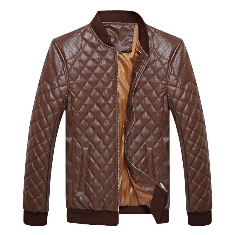 Chaqueta de cuero sintético para hombre, abrigo ajustado de alta calidad con cuello levantado, moda informal, otoño e invierno, 2020