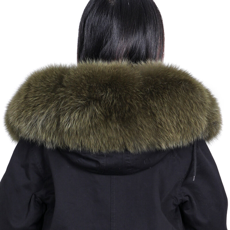 Maomaomao winter ladies fox fur fur collar fur coat rabbit fur lining over the knee plus size parka women slim fit coats