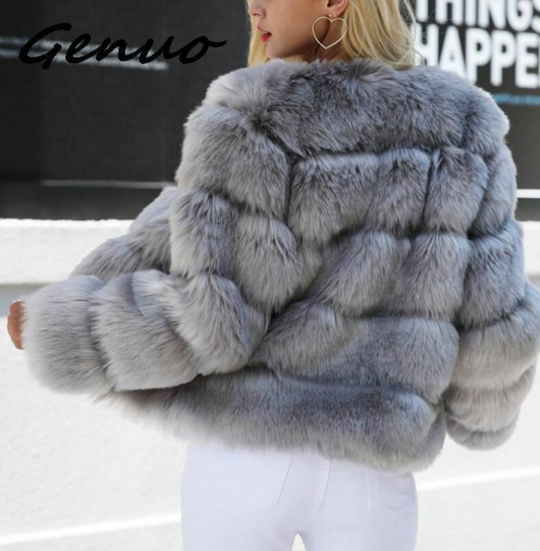 Genuo-abrigo de piel sintética para mujer, Chaqueta larga peluda, blanca y esponjosa, para invierno