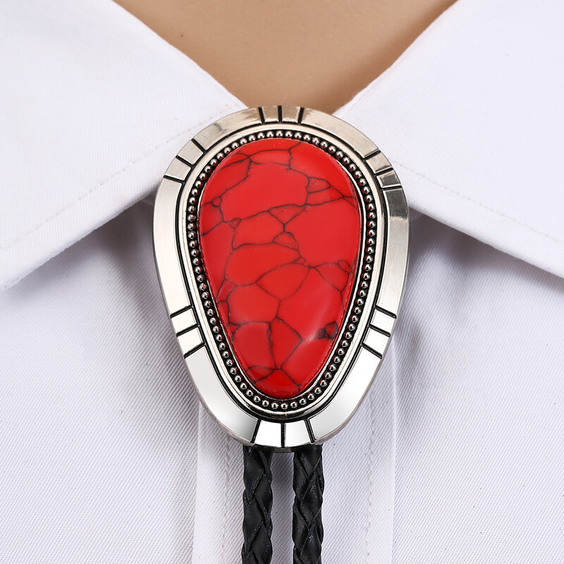 Western cowboy bolo tie drop natural turquoise leather collar rope unisex casual clothing accessories