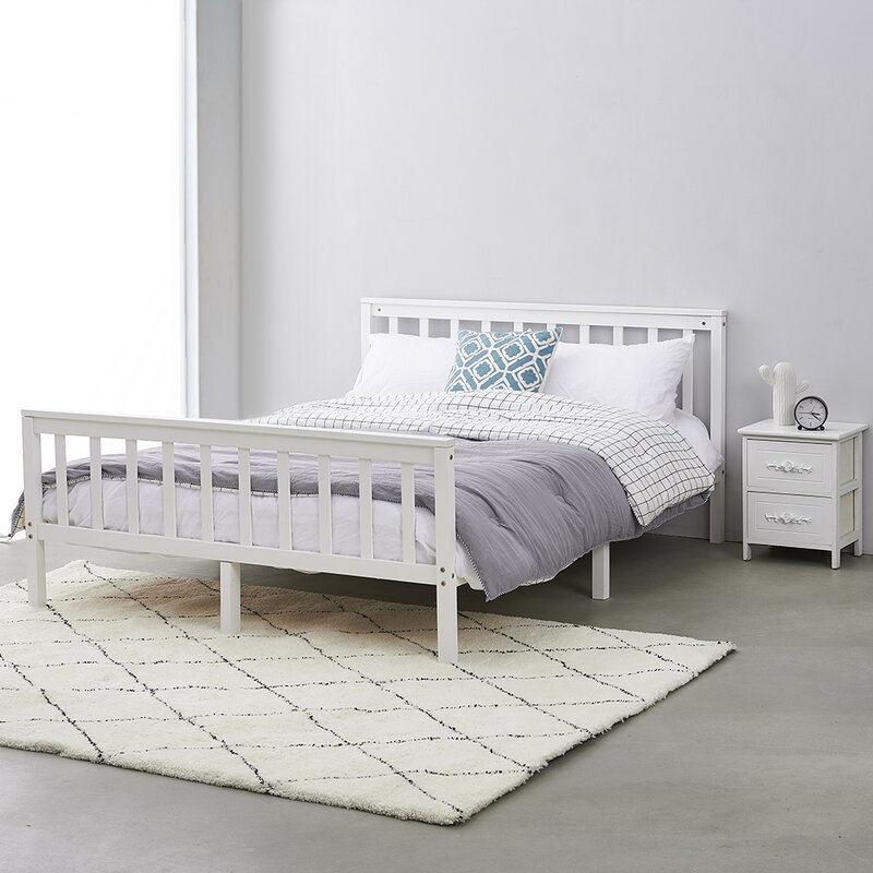 Panana Pure Solid Wood Double Bed Adult Children's Bed 4FT6 Solid Wood Bed White / Natural