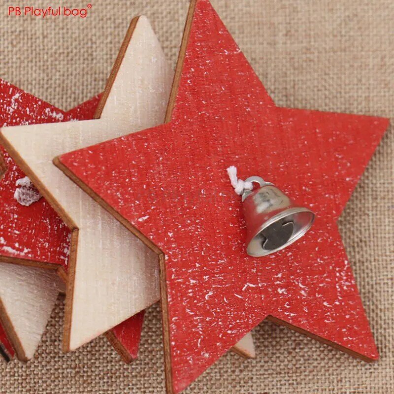 Playful bag Christmas Wooden creative snowflake & star Tridimensional small pendant Kids toys Christmas Tree decoration AA25