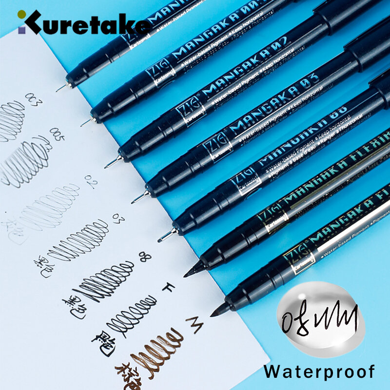 Kuretake caneta agulha de arte à prova d'água, canetas anime arquitetural linha traço