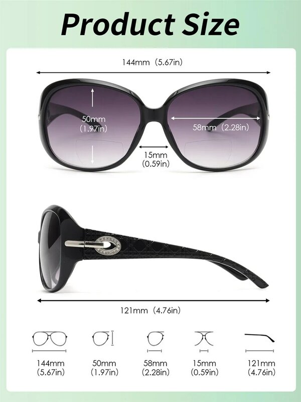 JM Large Round Bifocal Reading Sunglasses for Women Vintage Oversized Lady Reading Glasses UV400