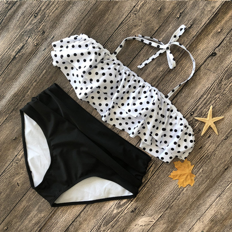 Cintura alta roupa de banho 2019 nova folha impressão biquini maiô feminino vintage retro maiô halter biquini maillot de bain femme