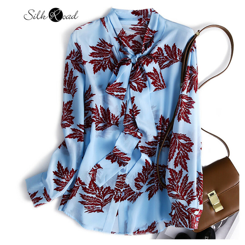 Silviye Ribbon silk shirt women's silk shirt long sleeve shirt with a versatile top blusas mujer de moda 2020