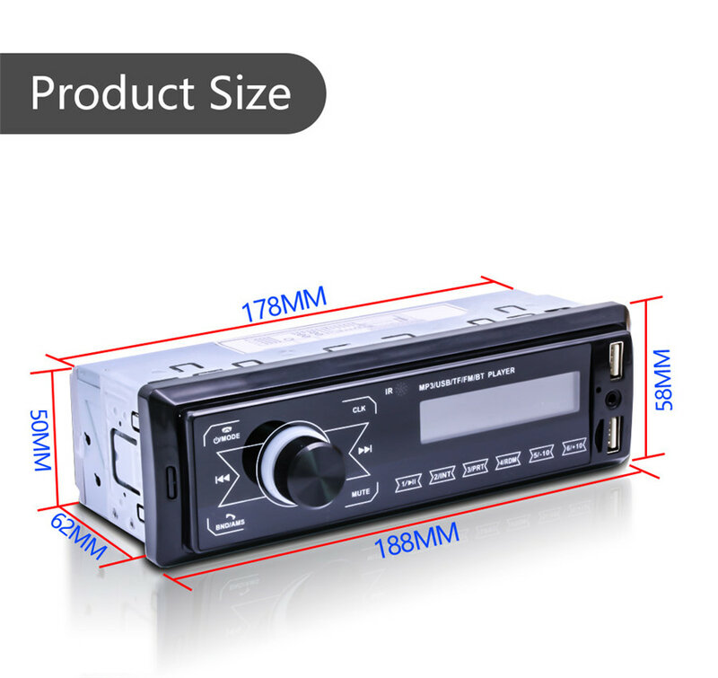Radio Estéreo con Control remoto para coche, reproductor Mp3 con USB/TF/AUX-IN, 1DIN, 12V