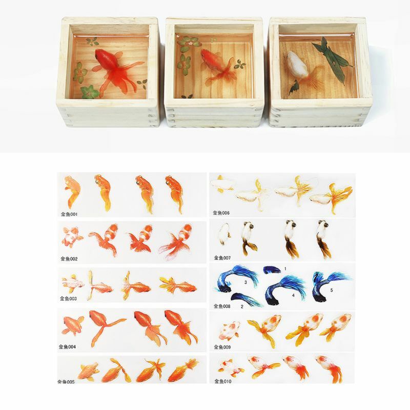 16 sztuk/zestaw DIY przezroczysta żywica epoksydowa wypełniacz 3D żywica malowane Goldfish liść kaczątko wypełnienie rzemiosło Making materiał naklejka