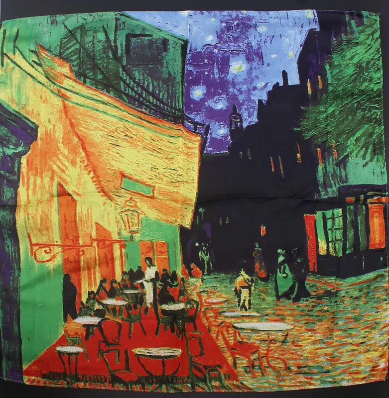 Ван Гог Картина маслом Роскошный шелковый шарф бандана; Модная женская обувь; Квадратный шарф платок на голову шею украшение для шарфа шейный платок T1