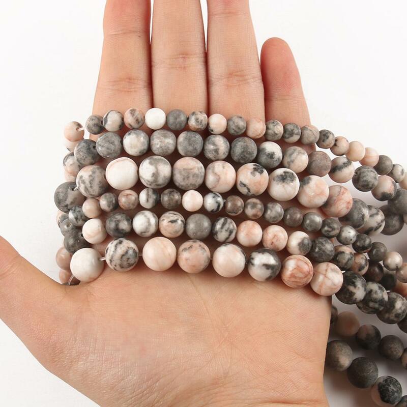 4 6 8 10 12mm Natural Stone Pink Zebra Dull Polish Matte Jaspers Smooth Round Beads for Jewlery Making DIY Bracelet Spacer Beads