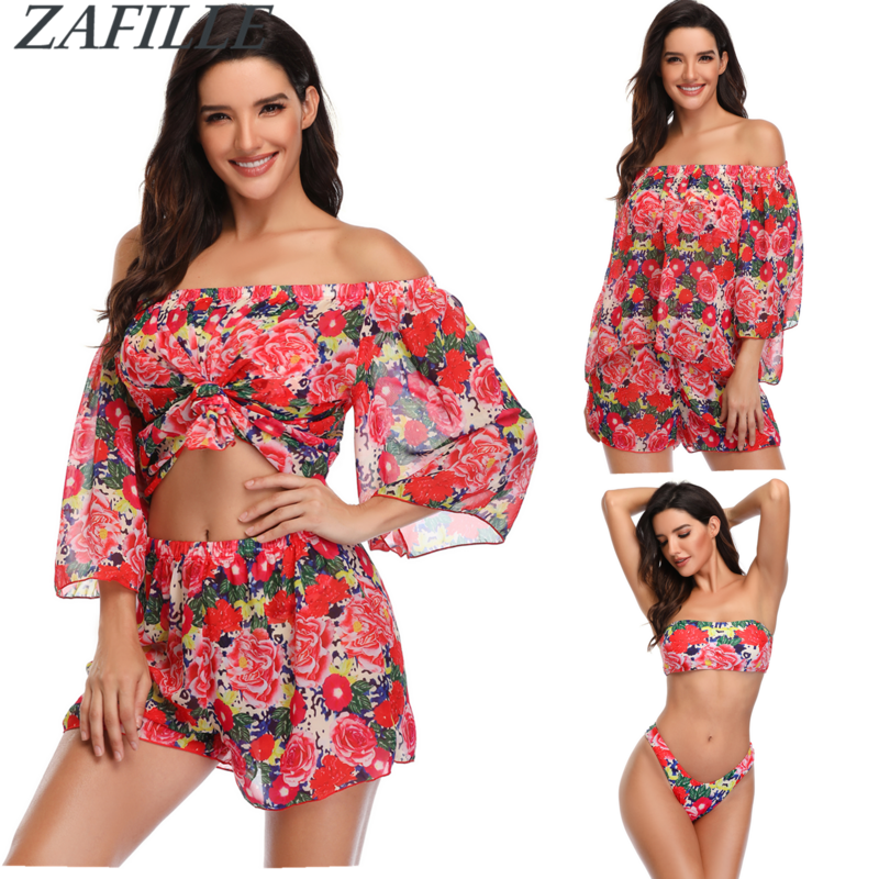 Zapille-Conjunto de Bikini con estampado Bandeau para mujer, ropa de playa femenina, traje de baño de tubo Sexy brasileño, novedad de 2020