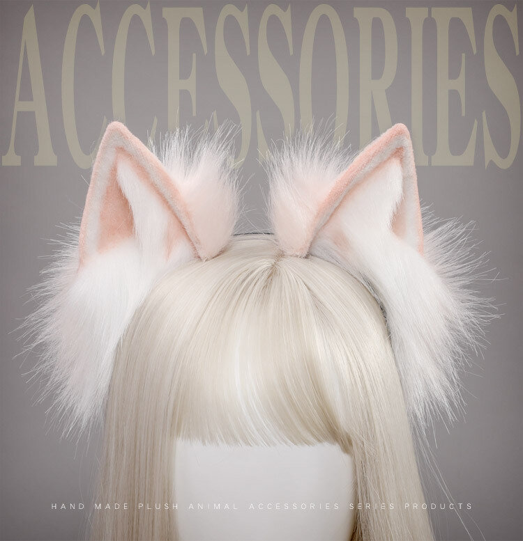 Lolita Cat Ears Fox Plush Headband Wolf Headdress Hair Accessories Hand-made Simulation Animal Cosplay Ears Headband Gift Adult