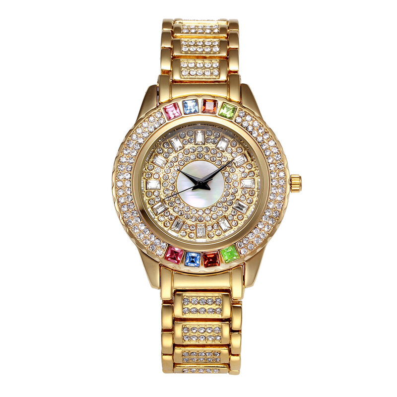 2021 Geneva дизайнерские женские часы, Роскошные блестящие бриллианты, женские кварцевые часы, Модный золотой браслет, наручные часы, ледяные часы XFCS