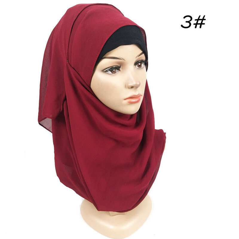2021 새로운 더블 루프 Instand 시폰 Hijab 스카프 착용 준비 이슬람 Headscarf 여성 랩 스카프 이슬람 Turban Headwear