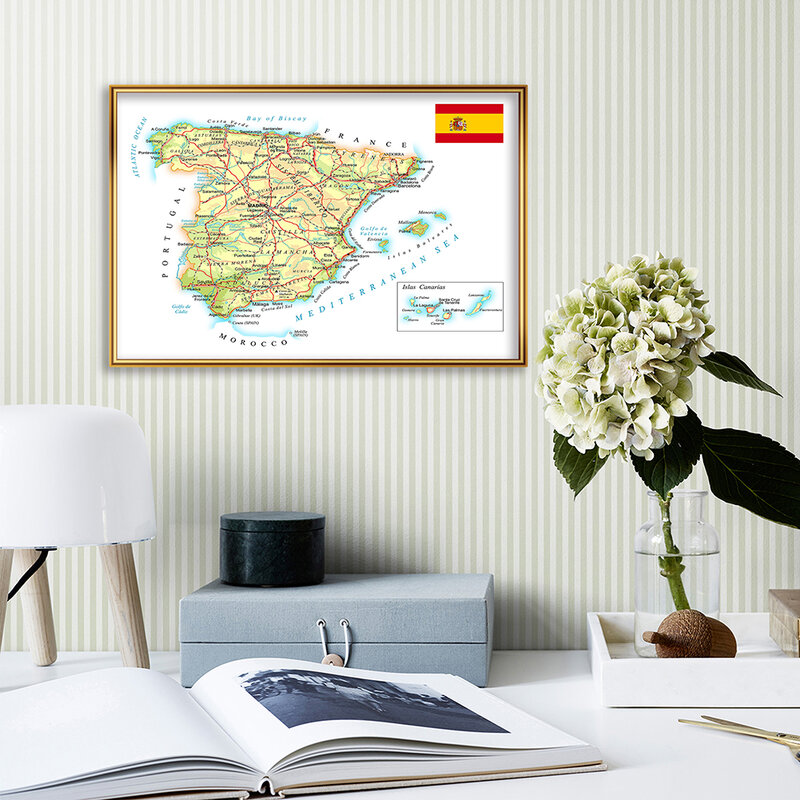 59*42Cm Peta Spanyol Di Spansh Poster Dinding Lukisan Kanvas Ruang Tamu Dekorasi Rumah Perlengkapan Sekolah Hadiah Perjalanan