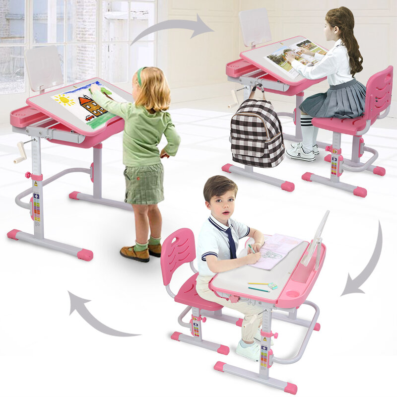 لونين 80 سنتيمتر باليد تعمل طاولة رفع مقصية الأعلى يمكن إمالة الأطفال طاولة للدراسة وكرسي (مع إطار القراءة دون مصباح)