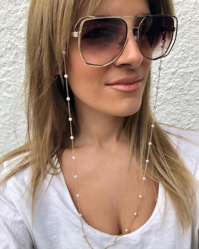 Corrente de óculos de plástico branco pérola coração charme eyewear retentor óculos titular cinta colar feminino presente