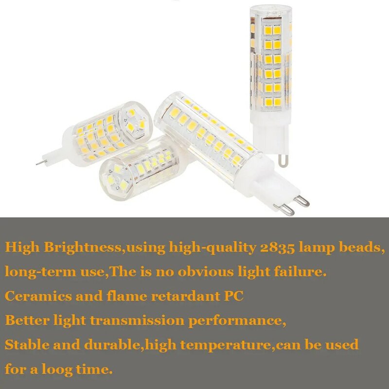 Mini lâmpada de led g9, 5w, 6w, 7w, 9w, 2835 smd, 51leds, 75leds, 220v, 230v, 240v, troca de holofote, substitui o halogênio de 30w e 60w