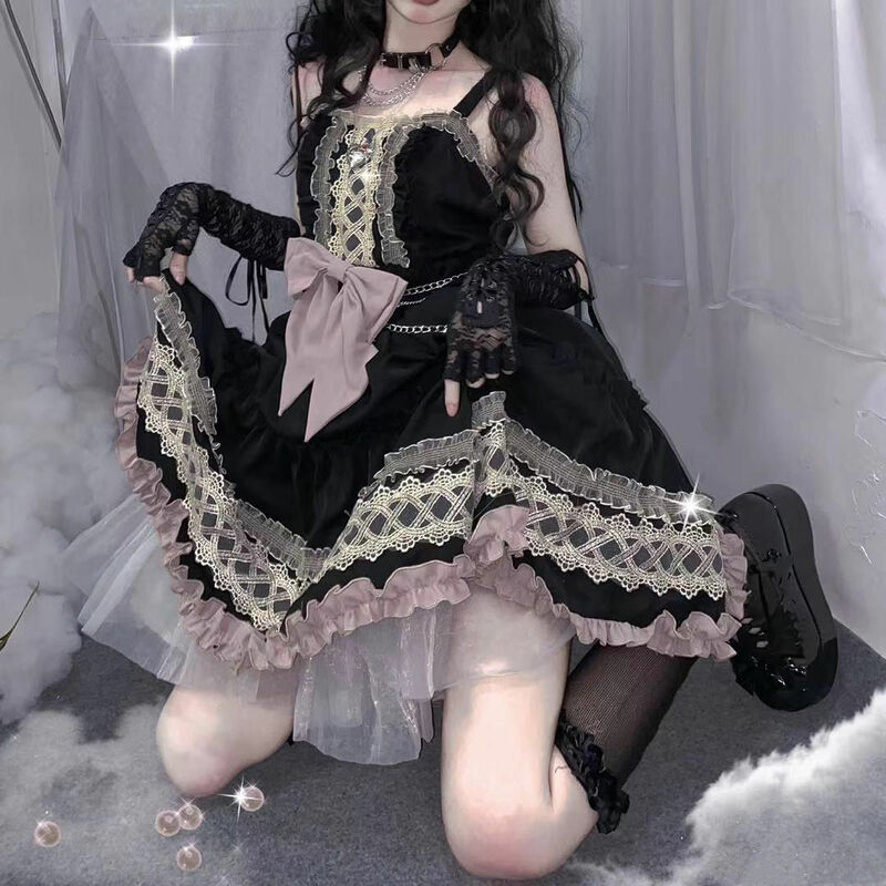 Robe Lolita Gothique Japonaise pour Bol, Vintage, Foncé, Volants, Nministériels d, Lolita Jsk, Harajuku, Cool, Fibre, Punk, Jarretelles