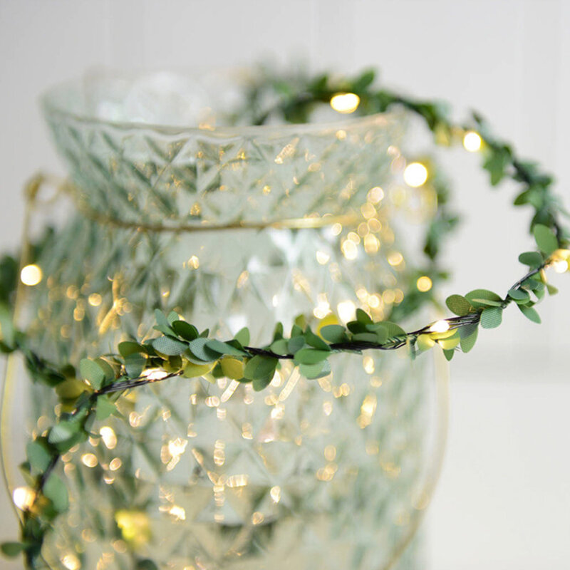 5M Green Leaf Garland String Lights LED Flexible Copper Wire Artificial Leaf Vine Lights For Christmas Wedding Party Decor Light