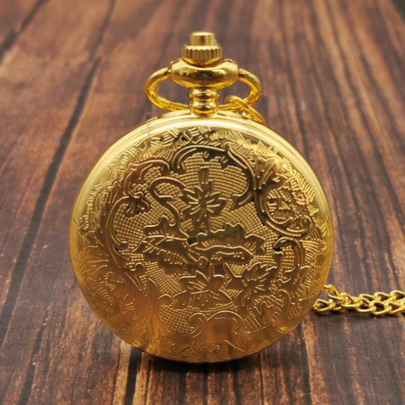 Klasyczny Vintage złoty kwarc kieszonkowy zegarek łańcuch cyframi rzymskimi Unisex puste etui Vintage naszyjnik kobiety mężczyźni prezenty