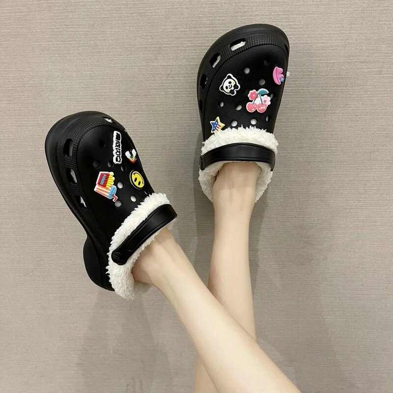 Winter Hot Sale Women Home Slippers Indoor Outdoor Platform Shoes Cozy Cartoon Big Laugh Slides Ladies Removable Cotton Slippers