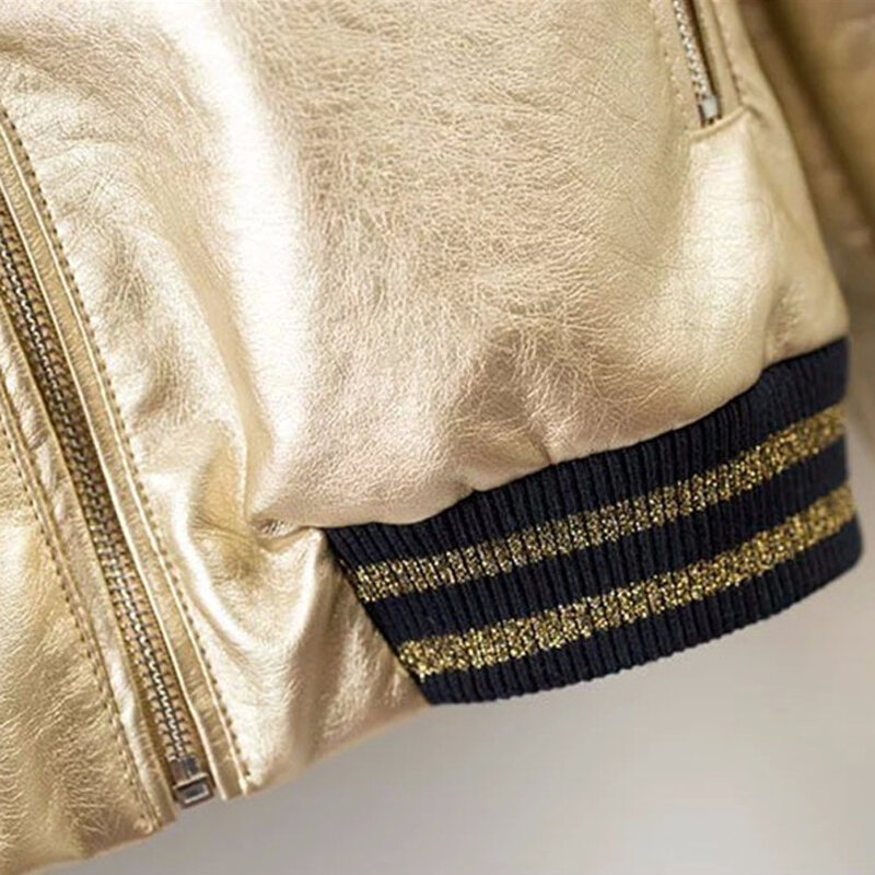 2021 frühjahr Gold Silber Bomber Jacke Frauen Basic Mäntel Gestreiften Stehen neck Casual Jacken Oberbekleidung Jaqueta Feminina