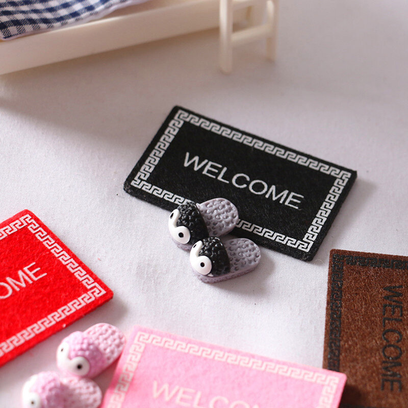 Mini boas-vindas tapete para casa de boneca, boas-vindas tapete, decoração miniatura, 1:12