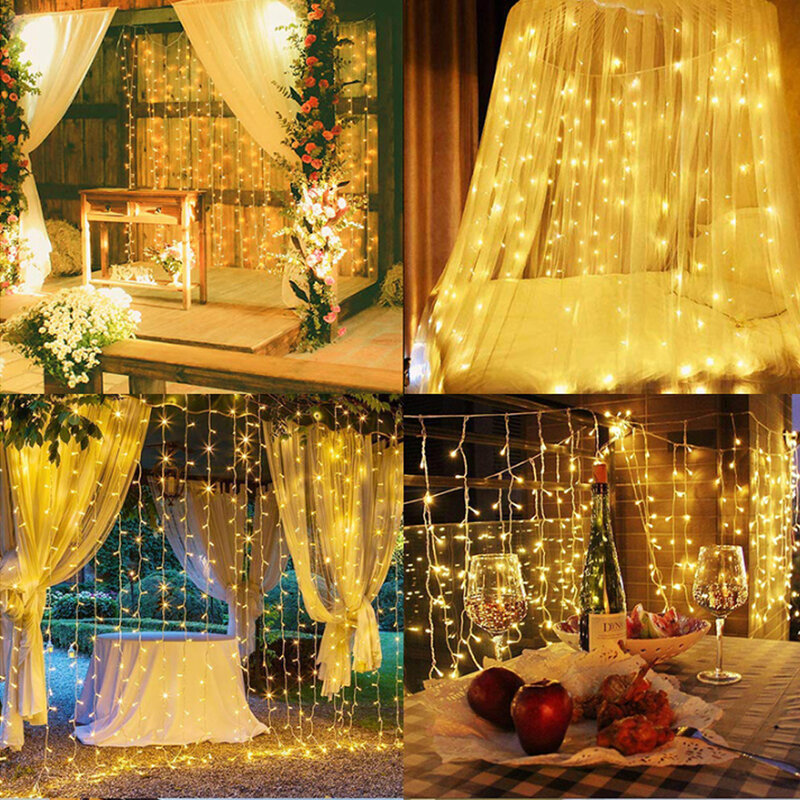 3x3 متر 300LED سلسلة جليد أضواء عيد الميلاد الجنية أضواء جارلاند في الهواء الطلق المنزل لحفل الزفاف/حفلة/الستار/حديقة الديكور
