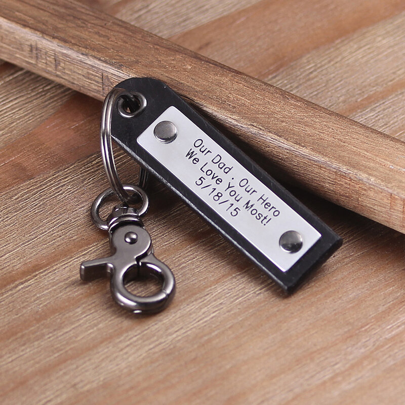 Mens Personalized Leather Keychain - Handwriting Fingerprint Keyring - Groomsmen Gfit