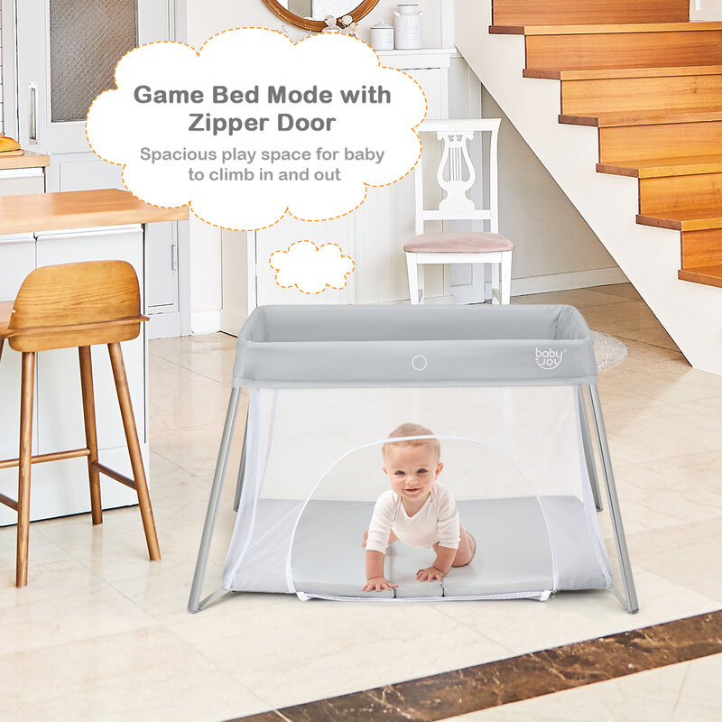 접이식 아기 놀이 틀 유아용 경량 유아용 침대 메쉬 캐리 백 홈 그레이