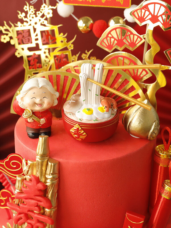 Longevity Grandma Cake Topper for Grandpa Birthday Party Decoration Chinese Fuzi Blessing Baking Supplies Dessert Love Gifts