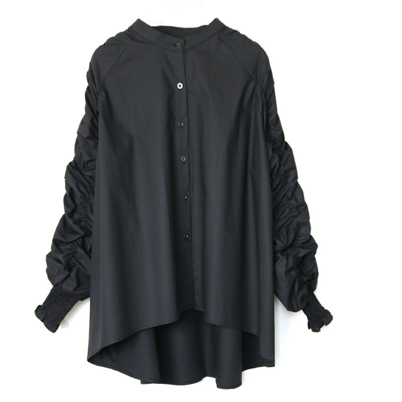 Блузка Женская Асимметричная с рукавами-фонариками, длинный белый топ свободного покроя, ассиметричная винтажная рубашка, на осень