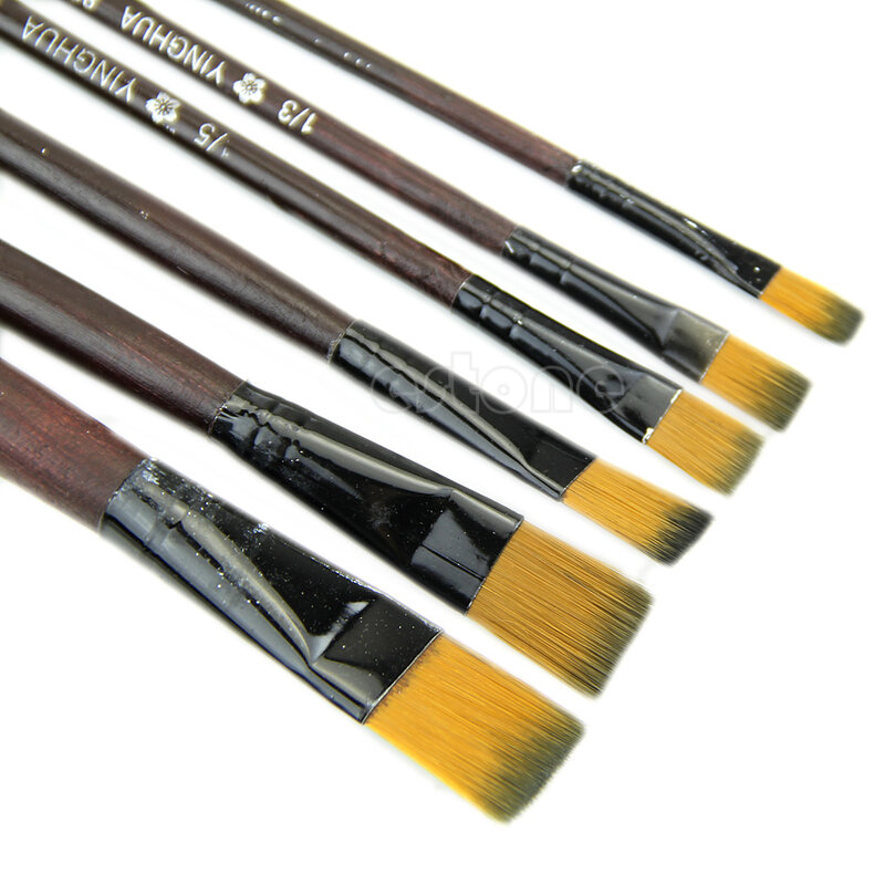 New Art Artist Supplies 6 Brown Nylon Paint Brushes X6HB