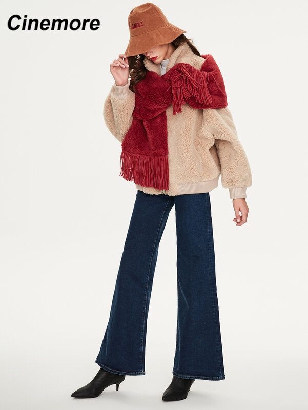 Cinemore-女性用の本物の毛皮のコート,ふわふわのモダンなジャケット,厚くて暖かい,冬のコート2022