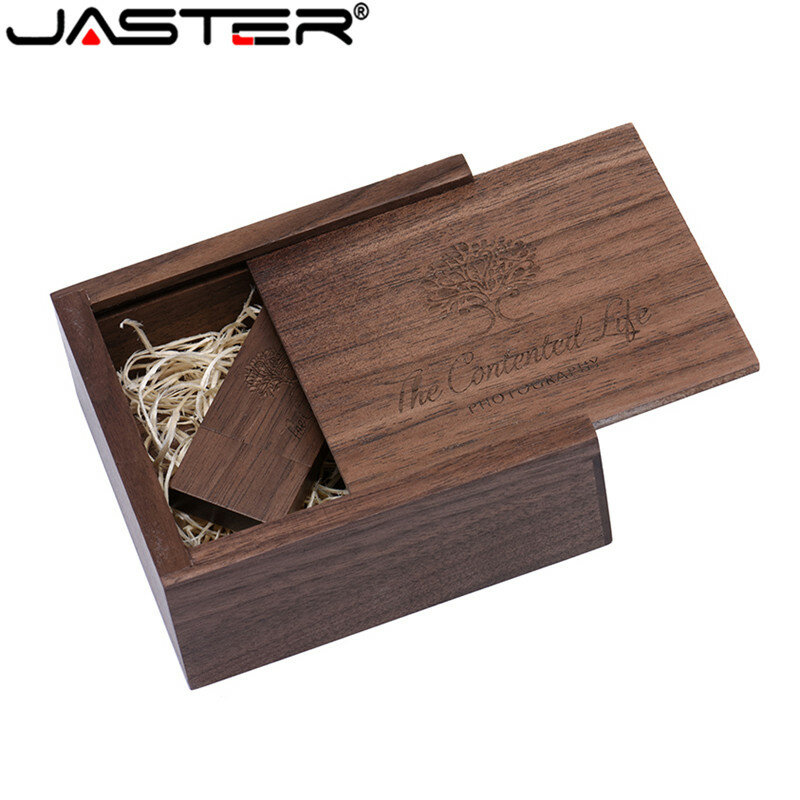 جاستر USB 2.0 (1 قطعة شعار مجاني) خشبي usb + صندوق usb ذاكرة فلاش حملة بندريف 4GB 16GB 32GB 64GB هدايا الزفاف