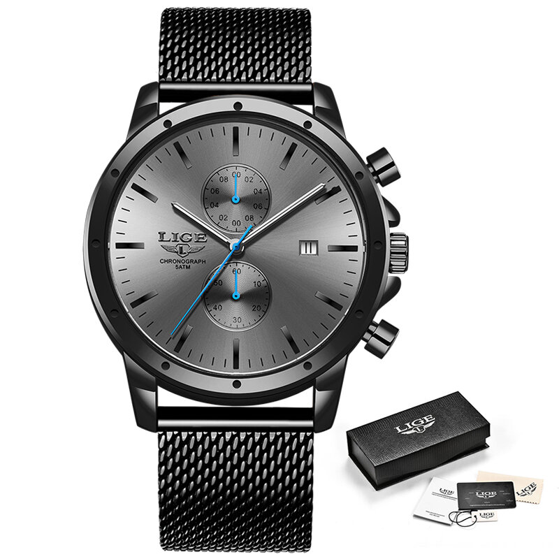 Big LIGE 남성용 밀리터리 스포츠 시계, 탑 브랜드 럭셔리 캐주얼 가죽 손목시계, 패션 크로노그래프 손목시계