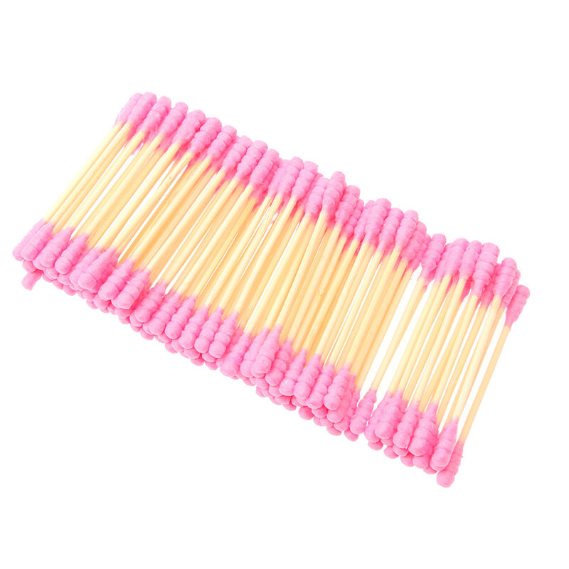 Bastoncini di tampone di cotone a doppia testa rosa 100 pz/pacco rimozione del trucco femminile punta di bastoncini di cotone per la pulizia medica delle orecchie del naso 2022